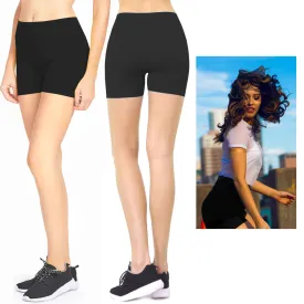 2 Biker Shorts Women Leggings Cycling Stretch Hot Yoga Exercise One Size Black