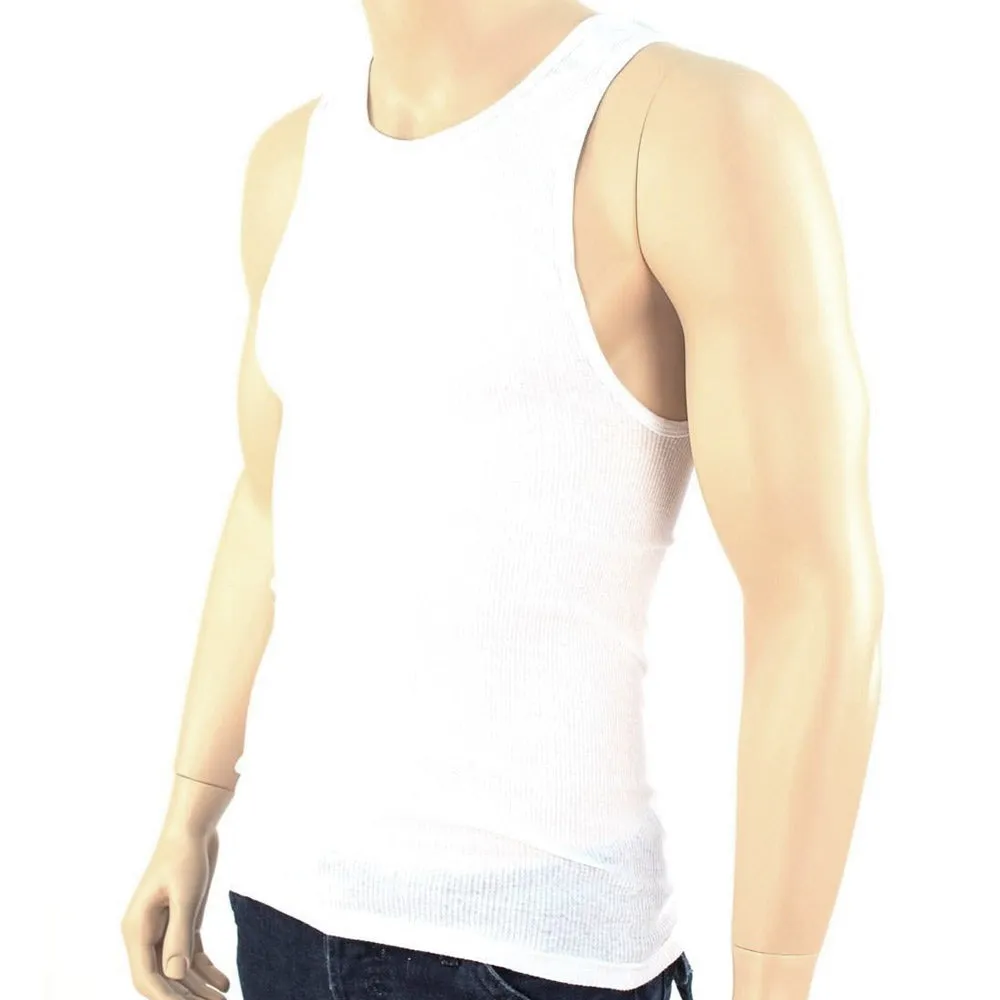 6 Men Slim Muscle Tank Top T-Shirt Ribbed Sleeveless Gym Fashion A-Shirt White M