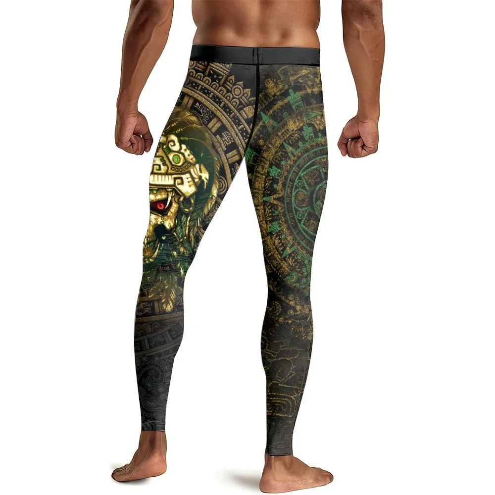Aztec Jungle Warrior Mask Men's Compression Leggings