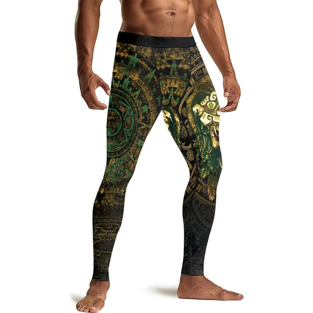 Aztec Jungle Warrior Mask Men's Compression Leggings