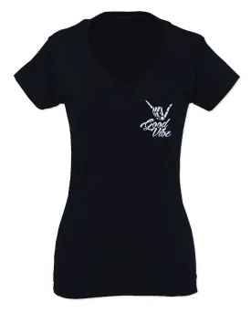 good vibe bones hand shaka cool vintage hipster graphic For Women V neck fitted T Shirt