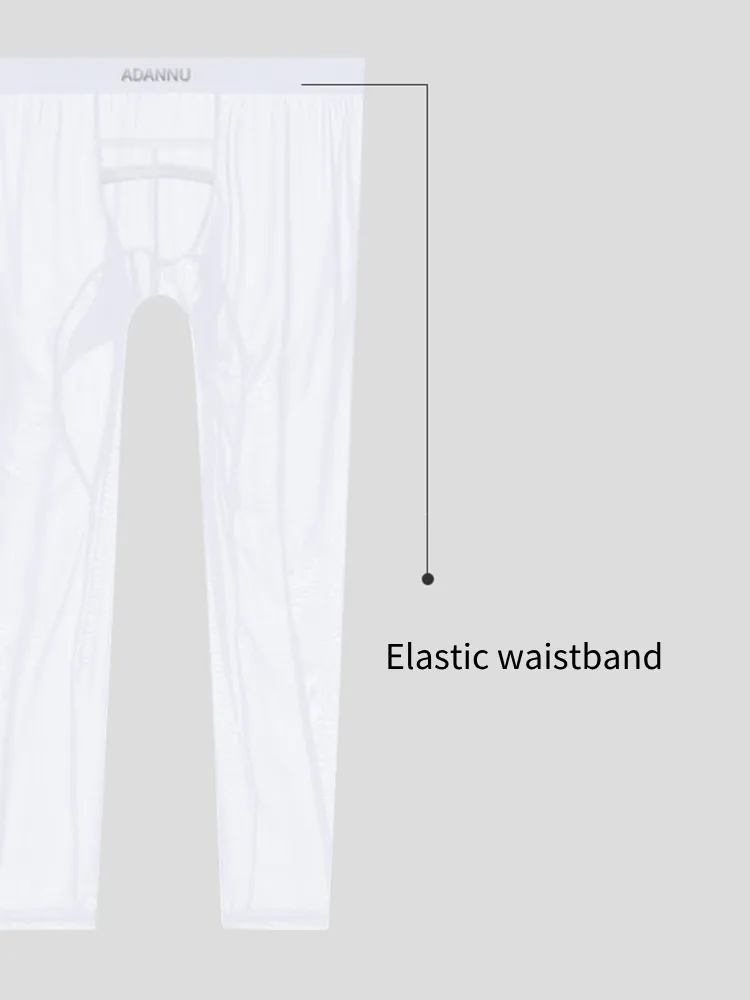 Men's Breathable Semi-transparent Sexy Black Silk Large Pouch Leggings