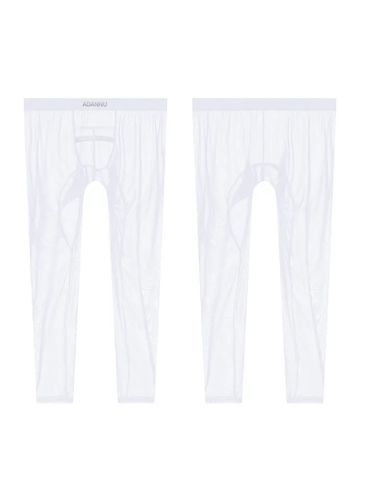 Men's Breathable Semi-transparent Sexy Black Silk Large Pouch Leggings