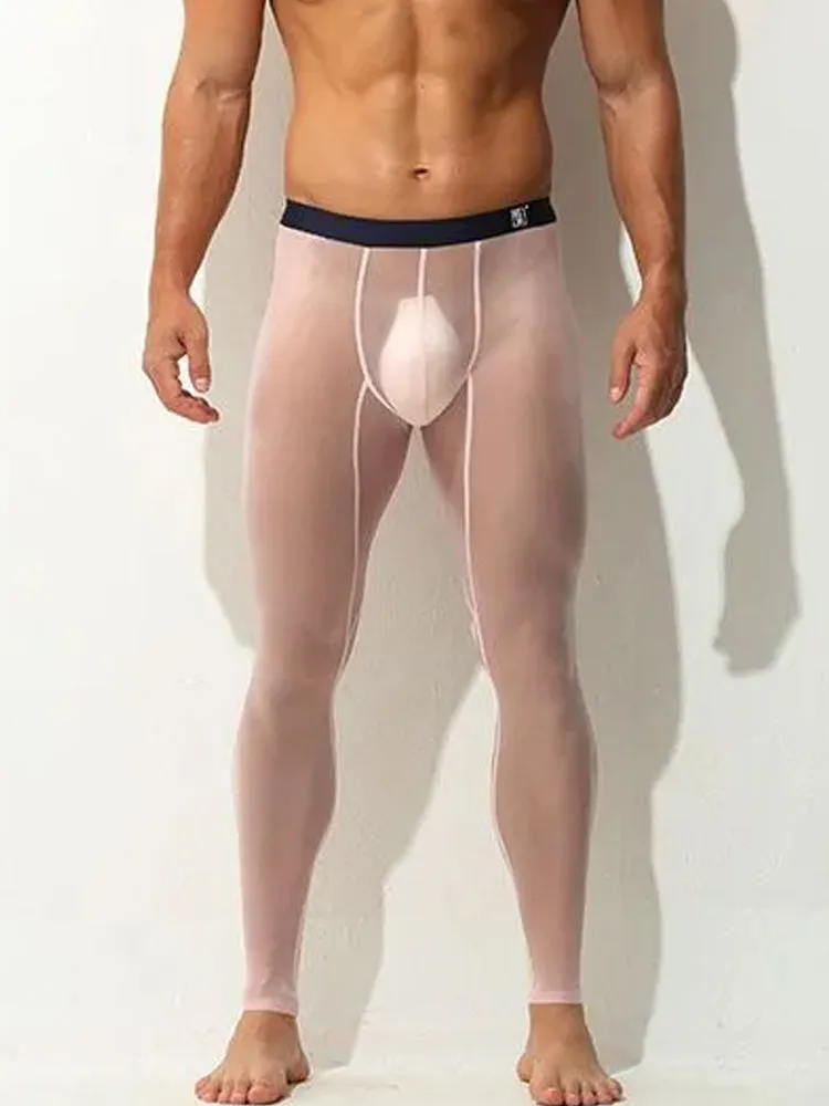 Men's Ice Silk Full Transparent Sexy Fitness Pants Sports Tights