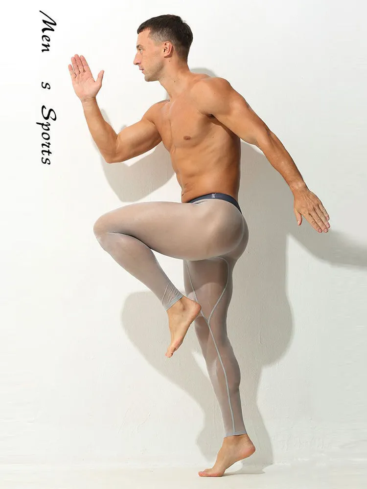 Men's Ice Silk Full Transparent Sexy Fitness Pants Sports Tights