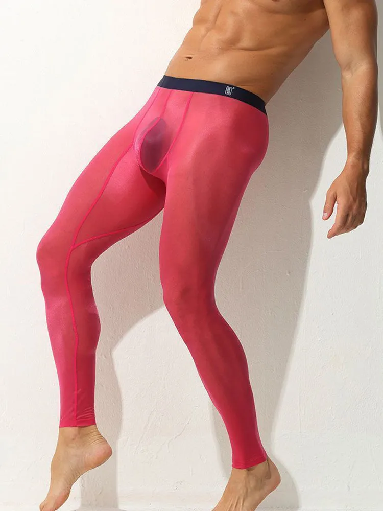 Men's Ice Silk Full Transparent Sexy Fitness Pants Sports Tights