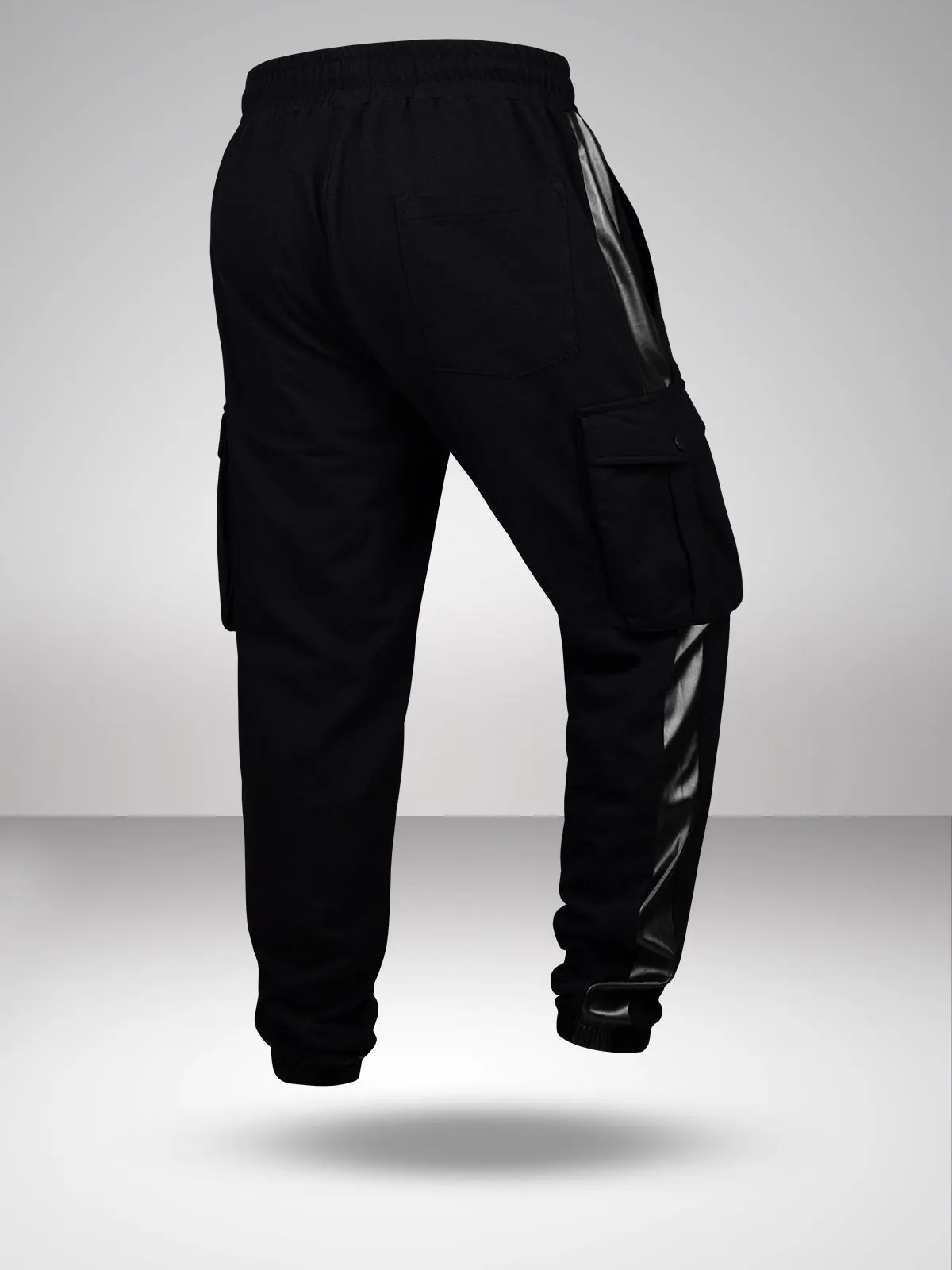 NBA: Faux PU Paneled Cargo Joggers- Black